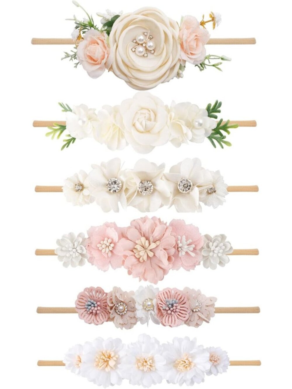 6PCS Baby Girl Flower Headbands - Soft Nylon Elastic Hair Accessories for
